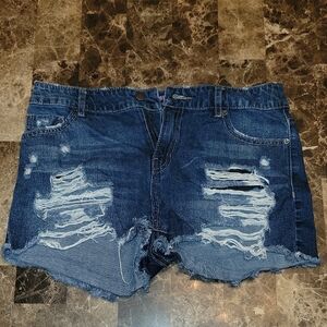 Blue Spice Dark Blue Distressed Jean Shorts